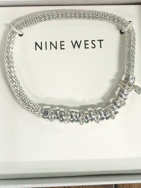 Nine West Women's Crystal Rondell Stretch Bracelet Silver Tone